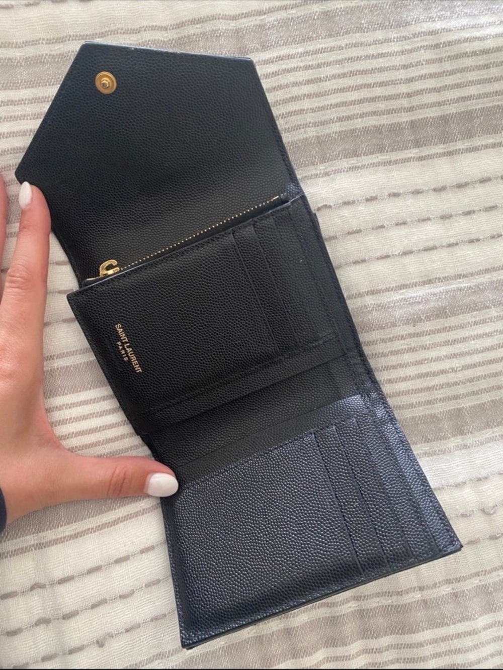 Saint Laurent Black Quilted Leather Compact Wallet with Gold YSL Logo - Picture 2 of 10